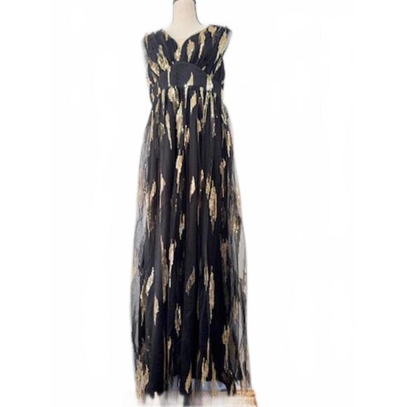 Unbranded Women's Dress Size M Elegant Black and Gold Maxi Dress - Picture 2 of 6